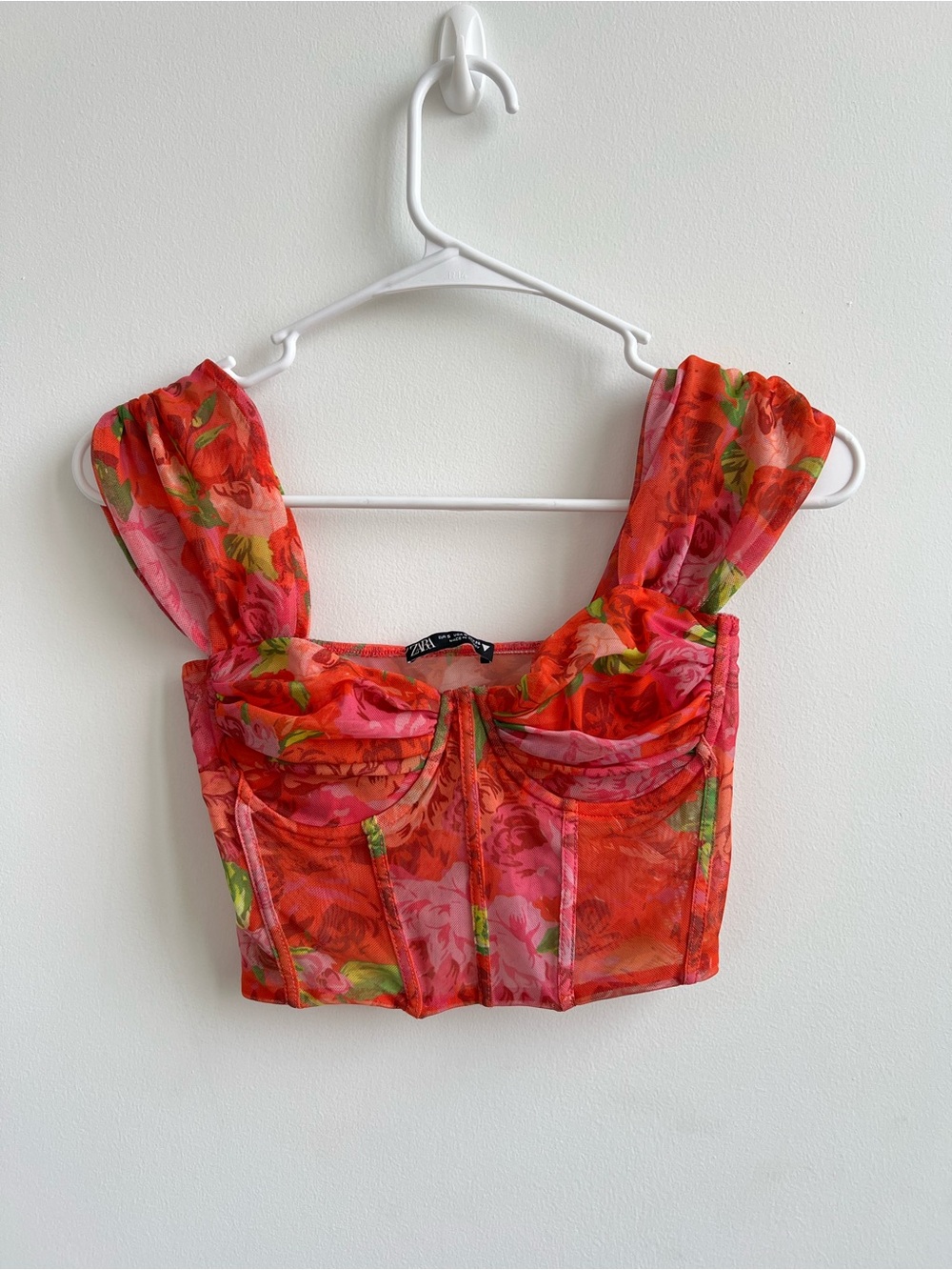 Zara Floral Tulle Mesh Corset Top